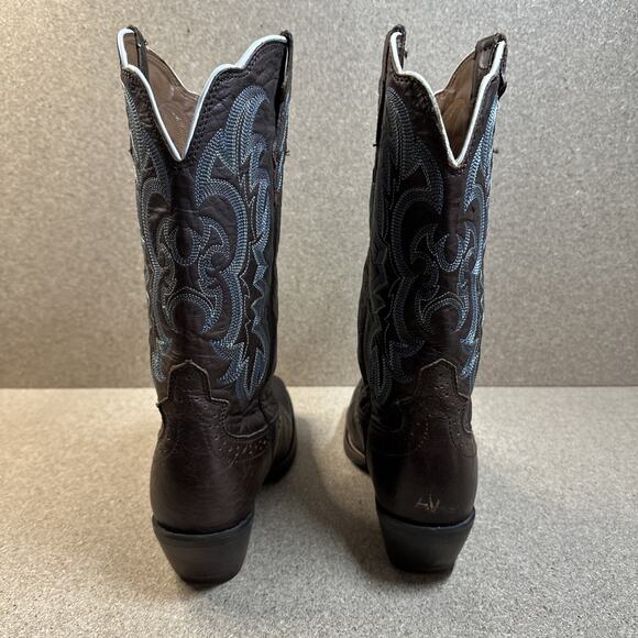 Justin Boots Sevana Turquoise Brown Cowboy Women 7B Pull On Leather Square Toe - Picture 4 of 13